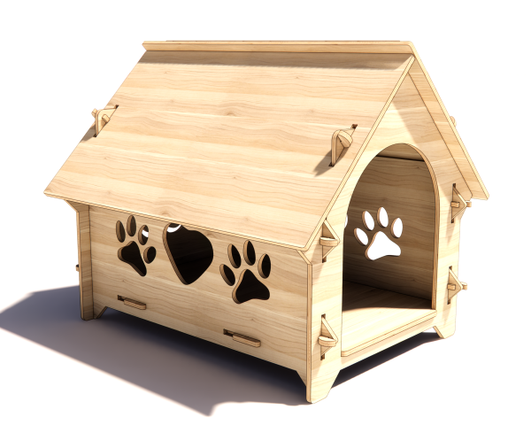 Paws & Heart Plywood Dog Kennel - Digital CNC & Laser Cut in DXF file format - Image 2