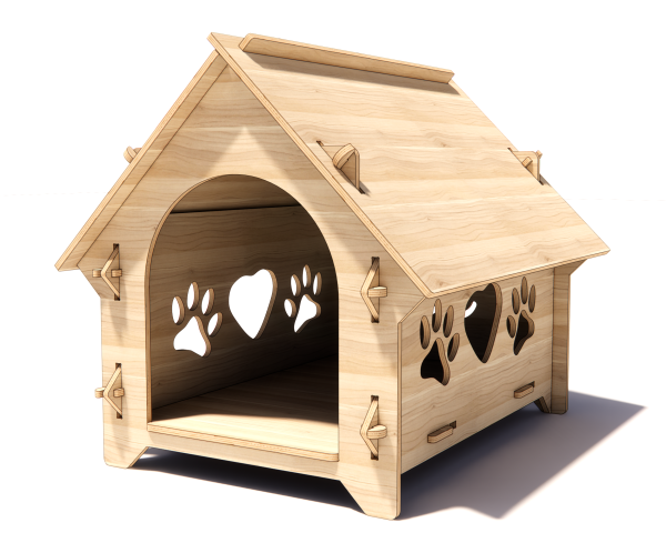 Paws & Heart Plywood Dog Kennel - Digital CNC & Laser Cut in DXF file format