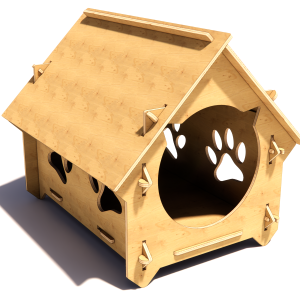 Modern Cat House with Paw Prints - Digital CNC & Laser Cut DXF Files