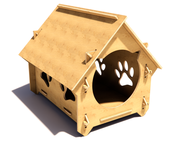 Modern Cat House with Paw Prints - Digital CNC & Laser Cut DXF Files