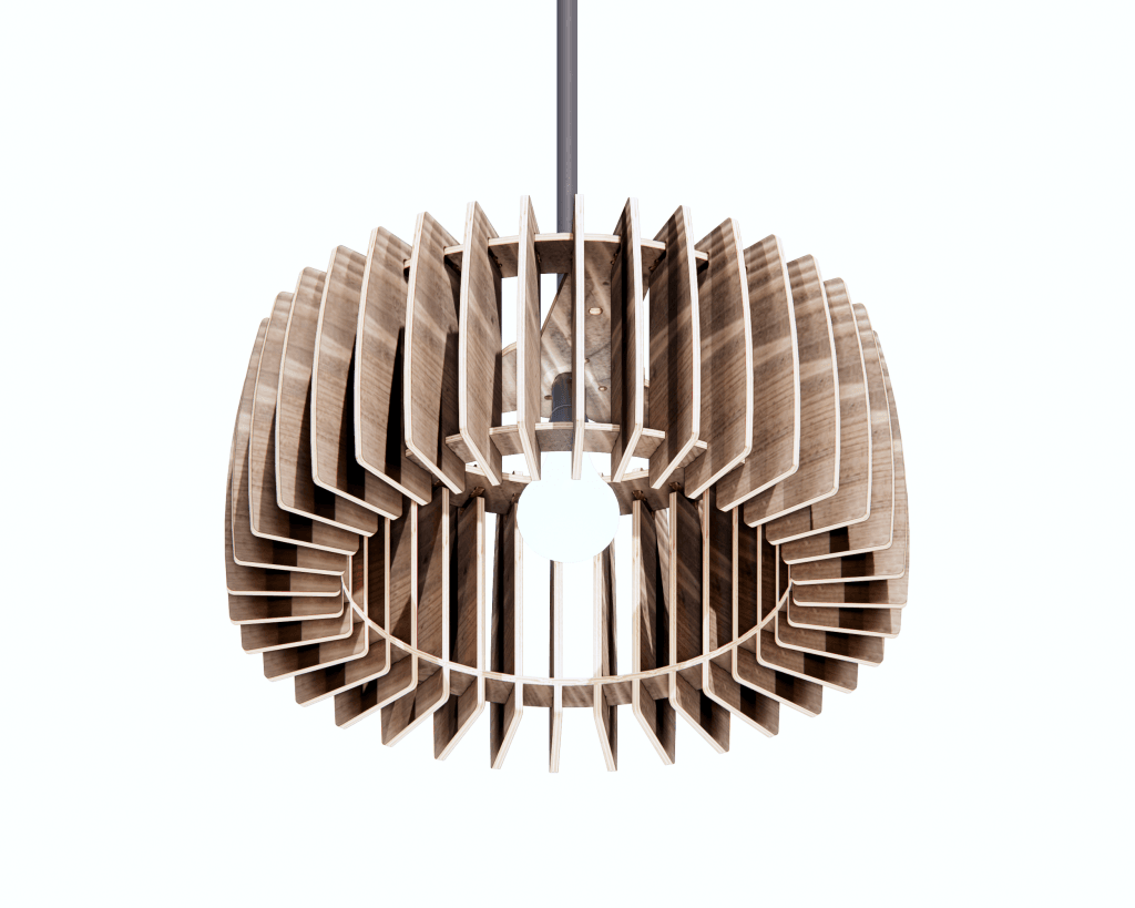 Dark wood Turbine Pendant lamp crafted with Parametric DXF pendant light plans