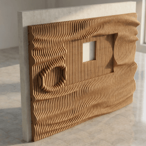 Ribbed parametric wall design cut from wood using CNC router digital files